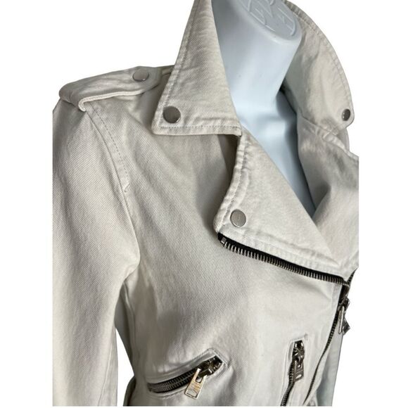 ALLSAINTS Morgan Biker Jacket In White Denim Size 2 - Picture 5 of 11
